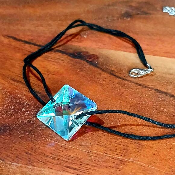 Holographic Glass Choker Necklace, Hemp Choker, Rainbow, Statement, Adjustable - Picture 1 of 5